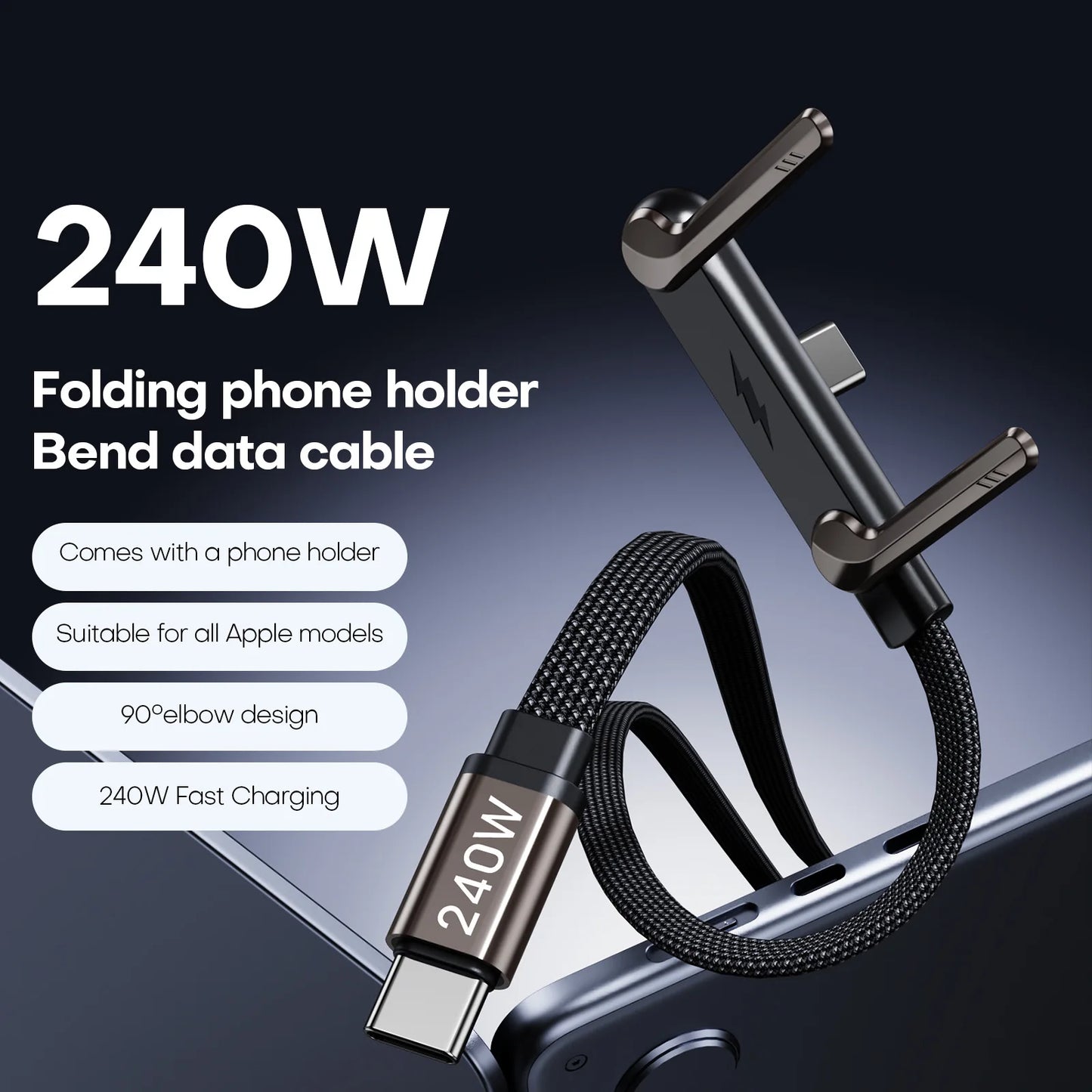 240W bracket data cable fast charging suitable for All models, foldable angled charging cable Fast charging